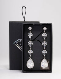 Rhodium Leaf Halo Pear Drop Earrings - link has visual effect only