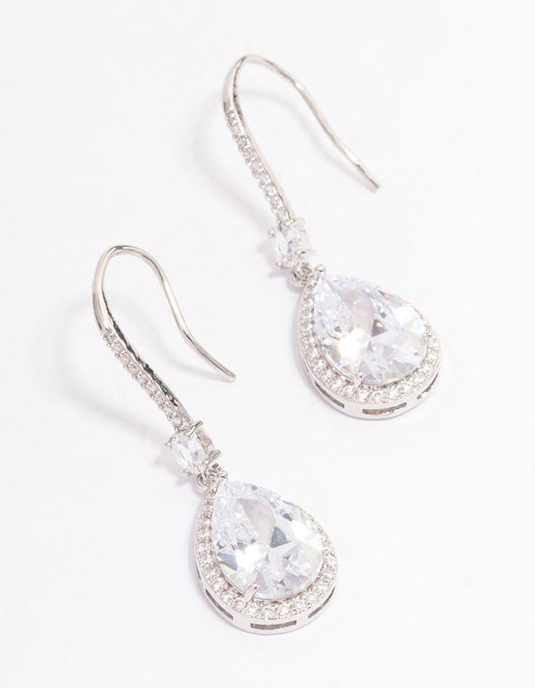 Silver Cubic Zirconia Pear Diamante Hook Drop Earrings