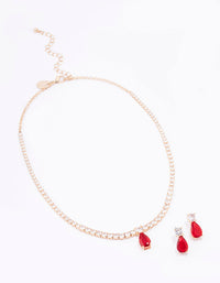 Gold Round Cup Chain & Pear Jewellery Set - link has visual effect only