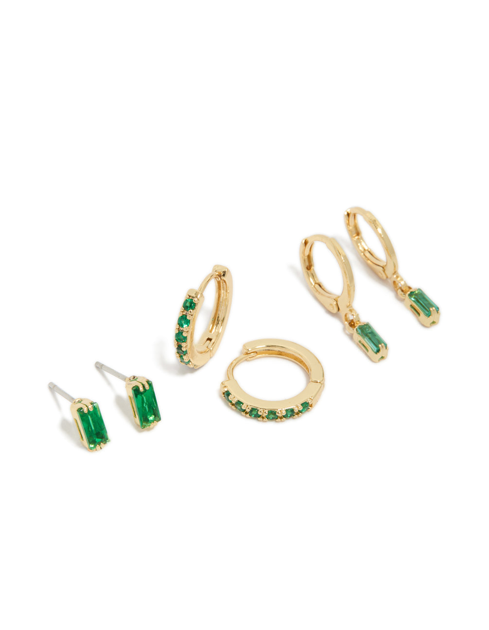 Gold Plated Brass Baguette Stud & Huggie Earring Pack