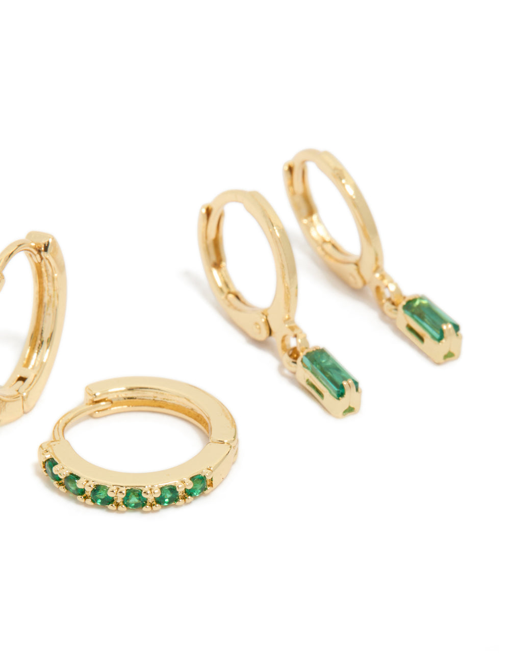 Gold Plated Brass Baguette Stud & Huggie Earring Pack
