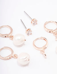 Rose Gold Plated Freshwater Pearl & Cubic Zirconia Earring Pack - link has visual effect only