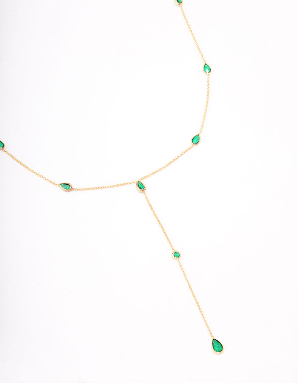 Gold Plated Cubic Zirconia Lariat Y-Shaped Necklace