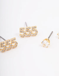 Gold Plated Cubic Zirconia Angel Number 555 Stud Earring Pack - link has visual effect only