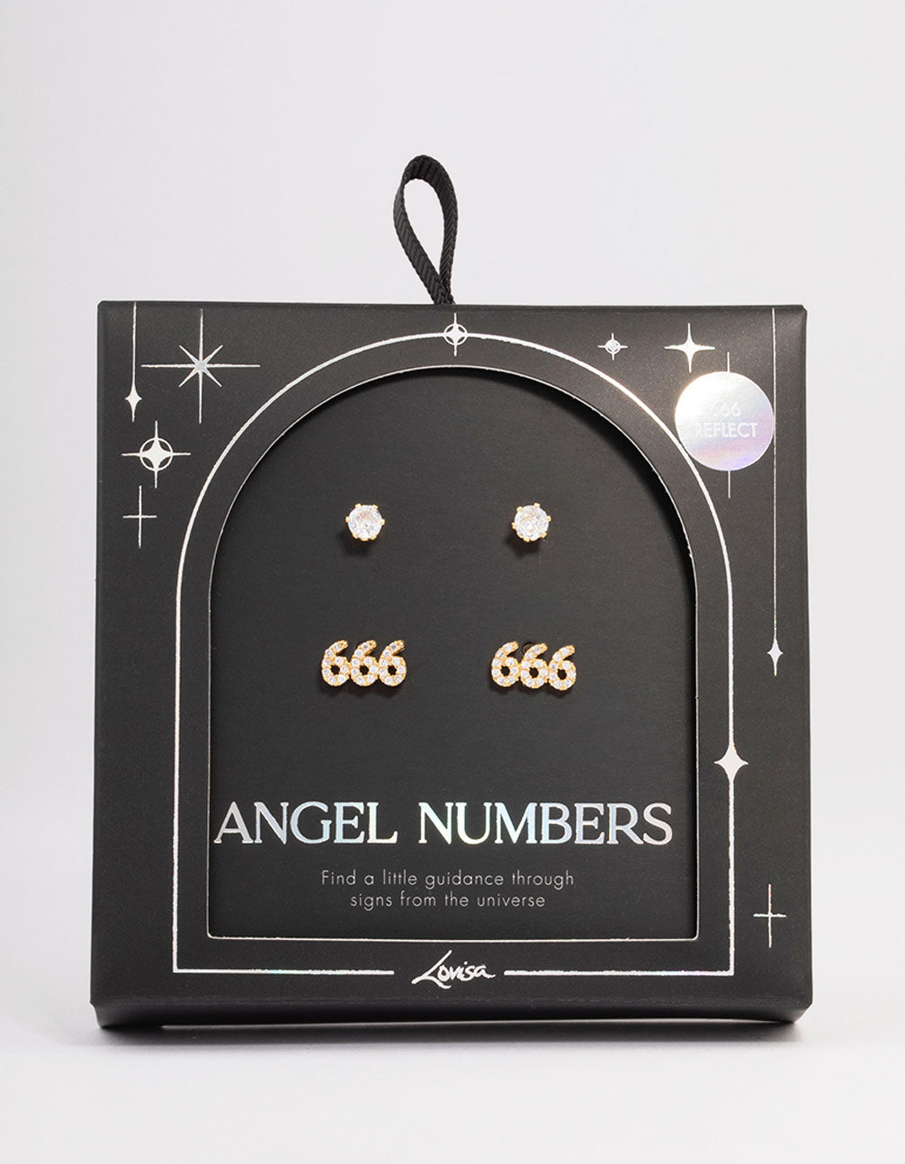 Gold Plated Cubic Zirconia Angel Number 666 Stud Earring Pack