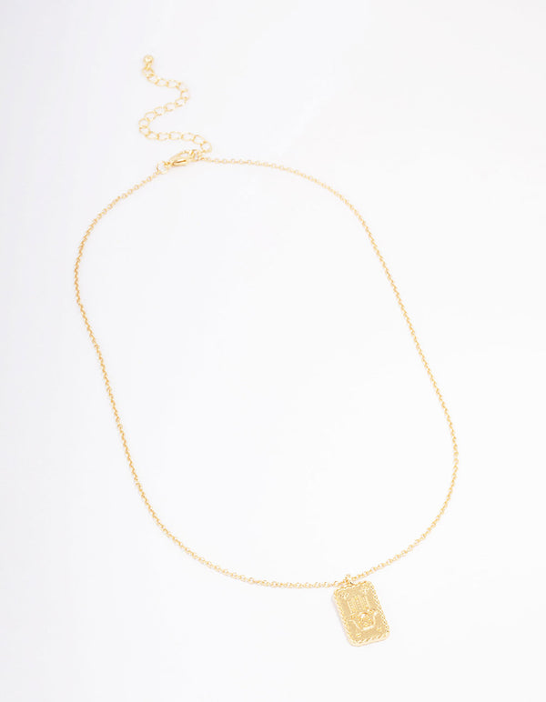 Gold Plated Hamsa Rectangle Pendant Necklace