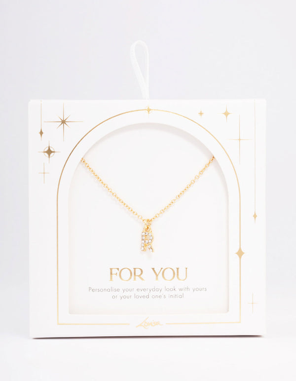 Letter R Gold Plated Initial Square Pendant Necklace