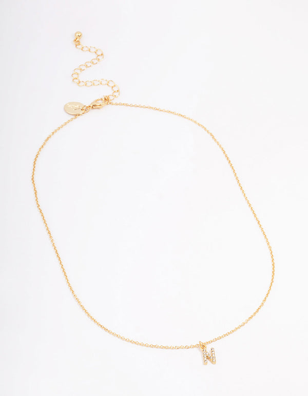 Letter N Gold Plated Initial Pendant Necklace