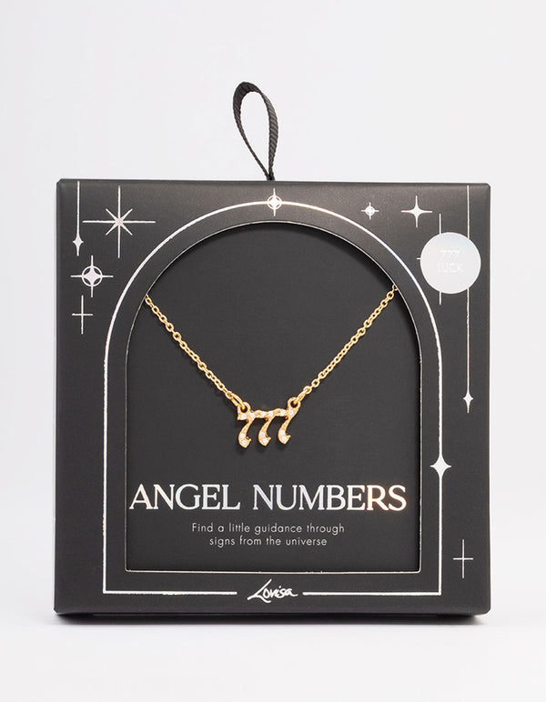 Gold Plated Cubic Zirconia 777 Angel Number Pendant Necklace