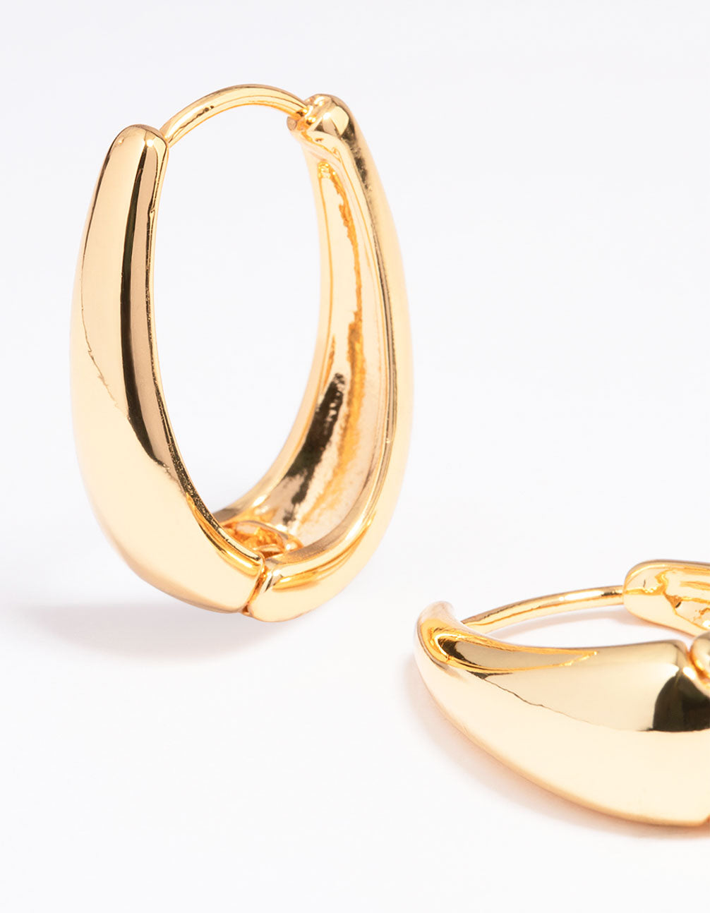 Classy Medium Real Gold Plated Oval Hoop Earrings - 14k Gold Layered, 50mm X 4mm, Click Top Closure