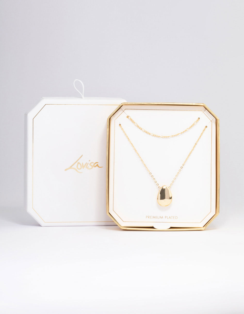 Gold Plated Layered Drop Pendant Necklace