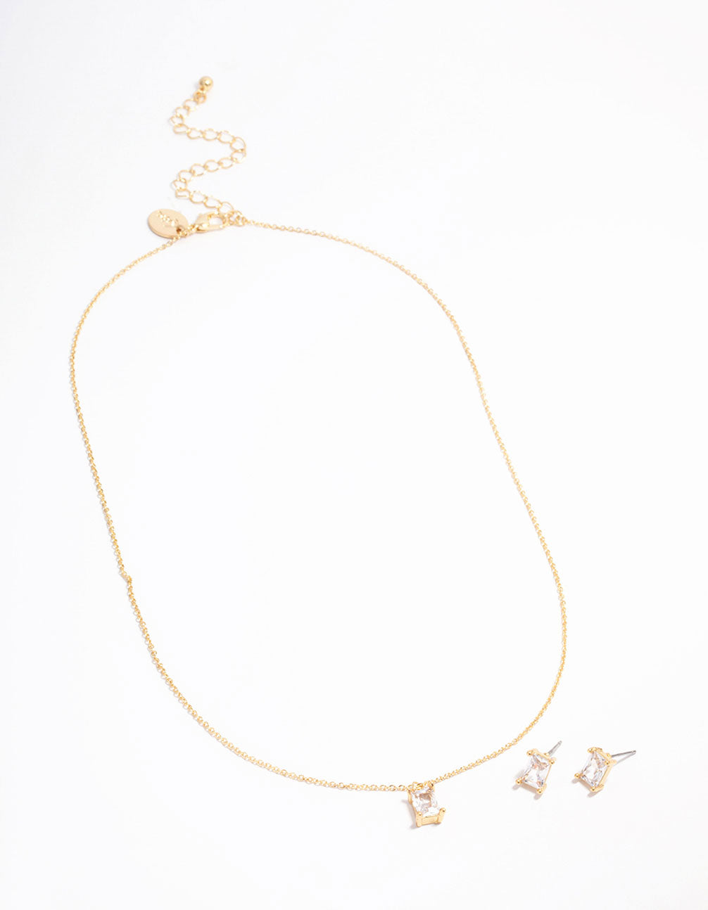 Gold Plated Radiant Cubic Zirconia Necklace & Earrings Set