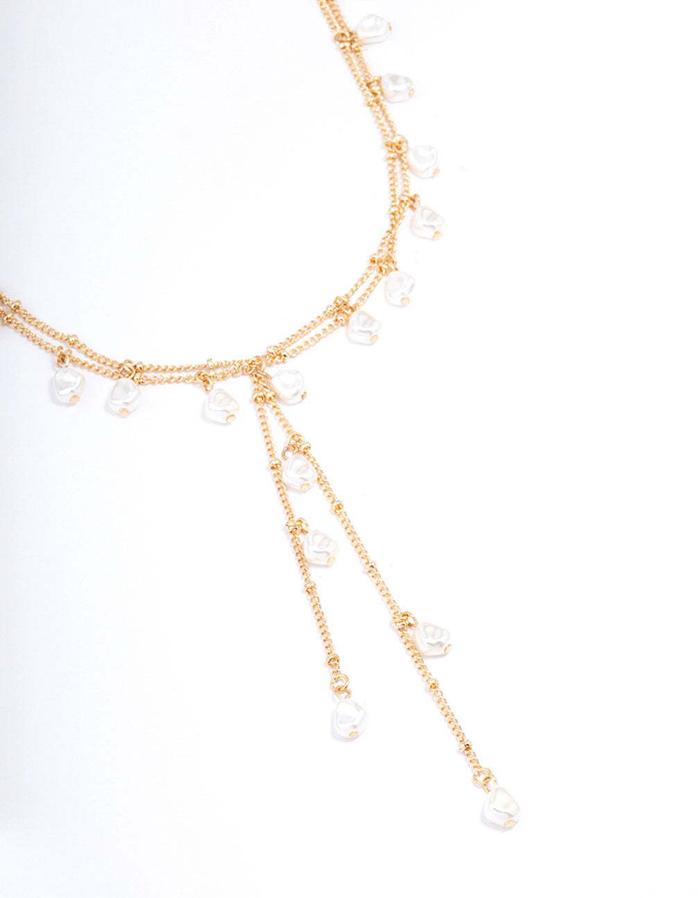 Gold Fine Y-Shape Pearl Long Necklace