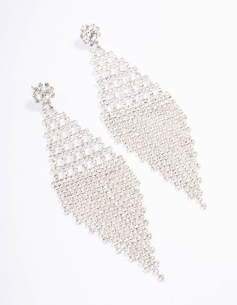 Silver Medium Diamante Cup Chain Drop Earrings