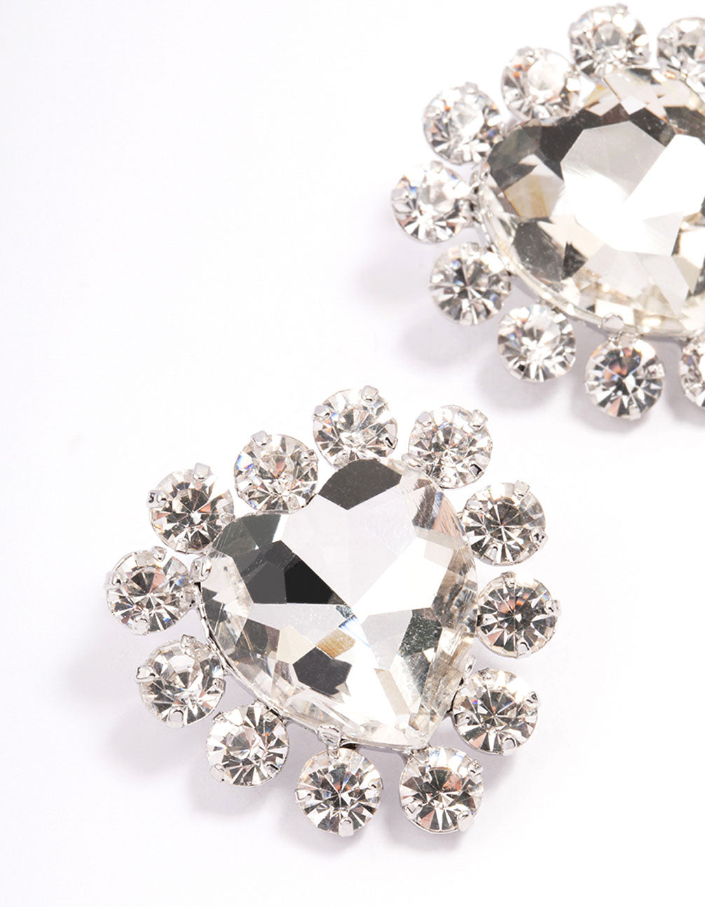 Silver Multi Diamante Heart Stud Earrings