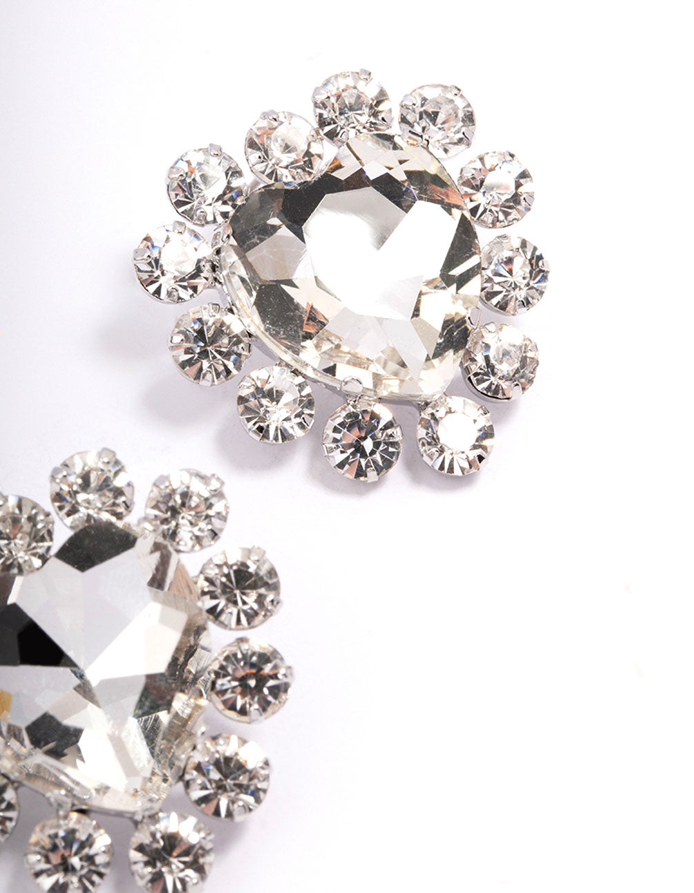 Silver Multi Diamante Heart Stud Earrings