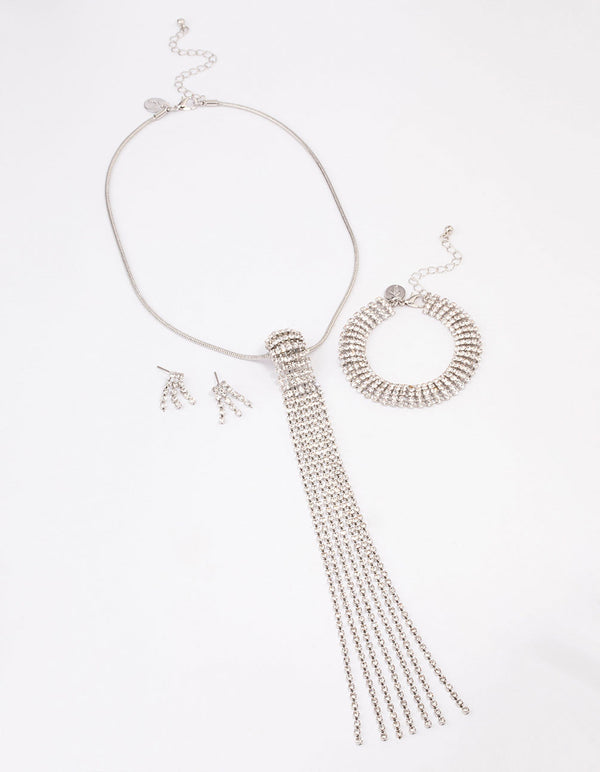 Silver Ball Cup Chain Drop Jewellery Set