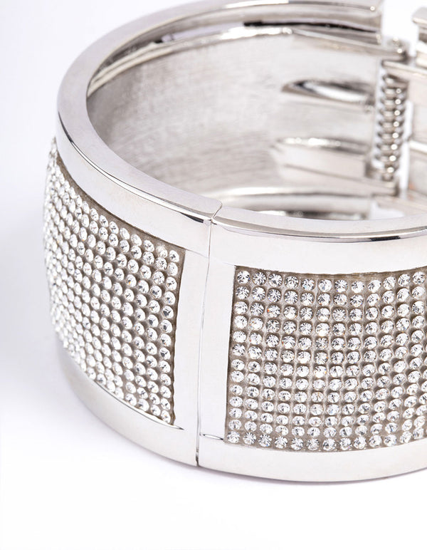 Silver Cluster Diamante Wrist Cuff