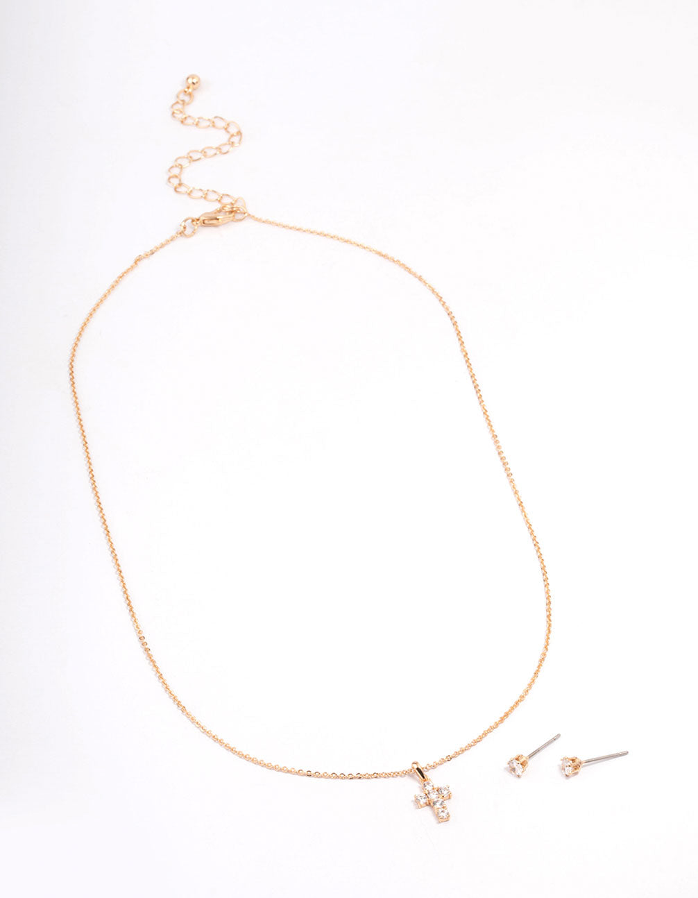 Gold Cubic Zirconia Cross Earring & Necklace Set
