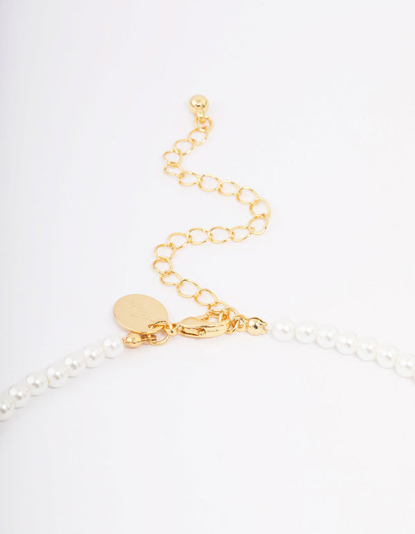 Gold Plated Letter T Initial & Pearl Pendant Necklace