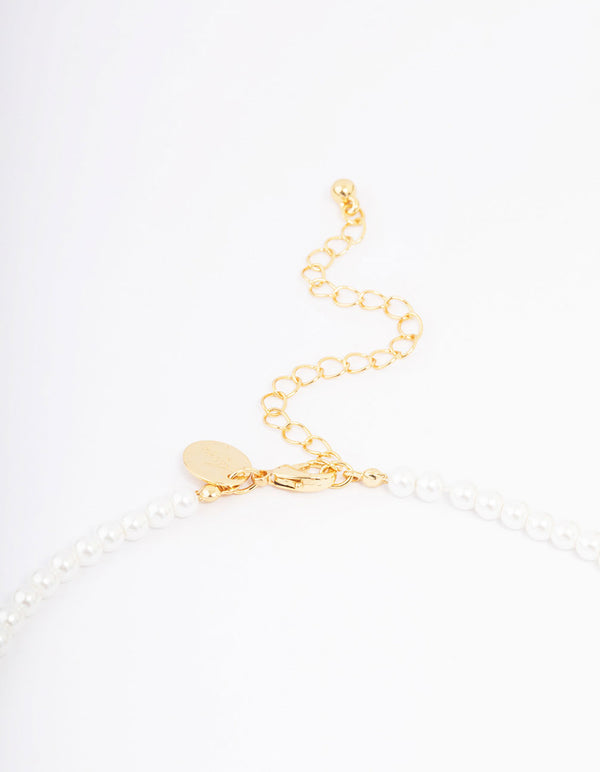 Gold Plated Letter S Initial & Pearl Pendant Necklace