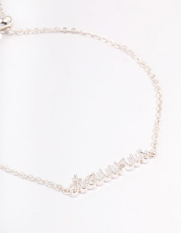 Silver Plated Taurus Script Bracelet