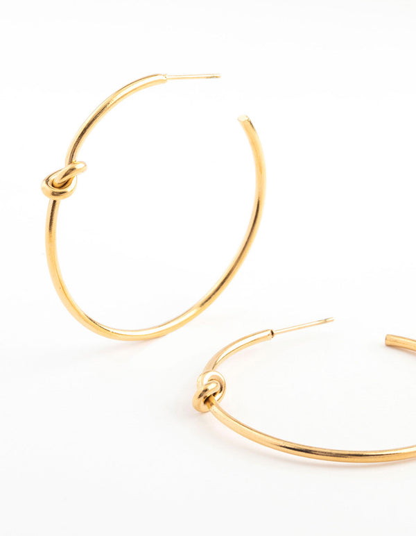 Waterproof Gold Plated Stainless Steel Classic Knotted Hoop Earrings