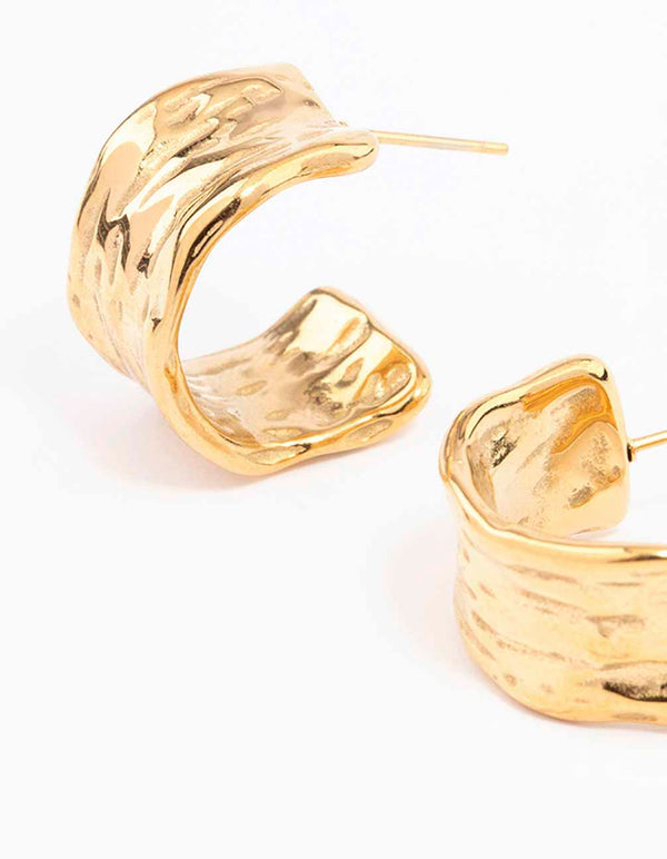 Waterproof Gold Plated Stainless Steel Ripple Molten Hoop Earrings