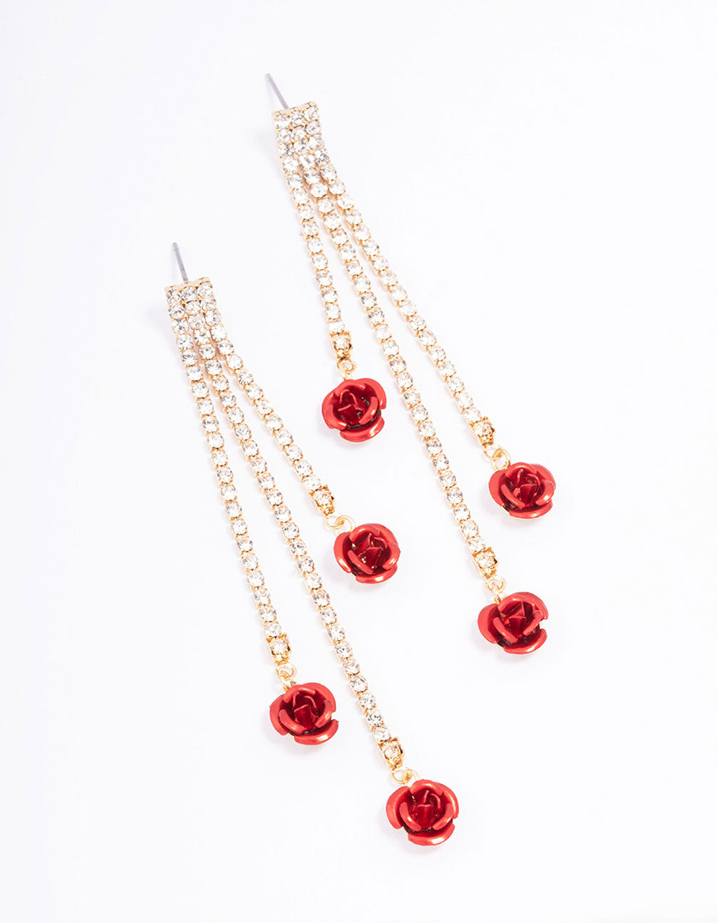 Red Cup Chain Flower Drop Earrings