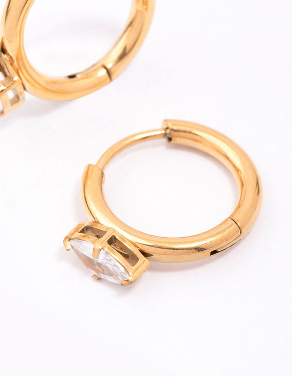 Gold Plated Surgical Steel Marquise Cubic Zirconia Huggie Earrings