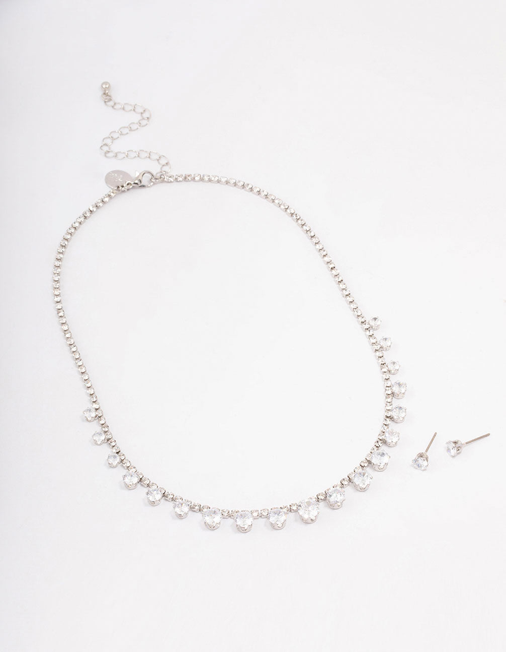 Silver Cubic Zirconia Gradual Round Stone Jewellery Set