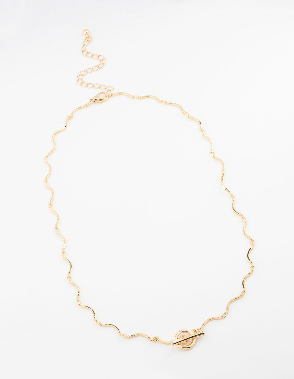 Gold Plated Wavy FOB Chain Necklace