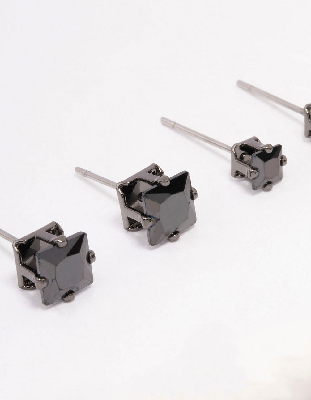Gunmetal Cubic Zirconia Square Stud Earring Pack