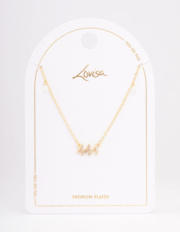 Gold Plated 444 Angel Number Cubic Zirconia Pendant Necklace