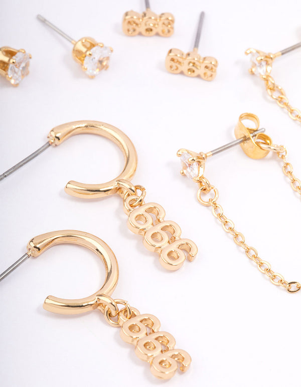 Gold Plated 999 Angel Number Earring Pack