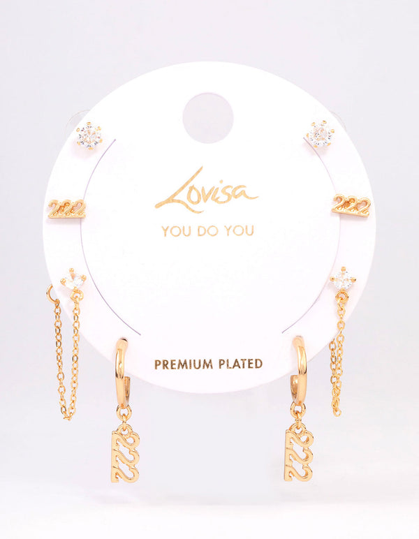 Gold Plated 222 Angel Number Earring Pack