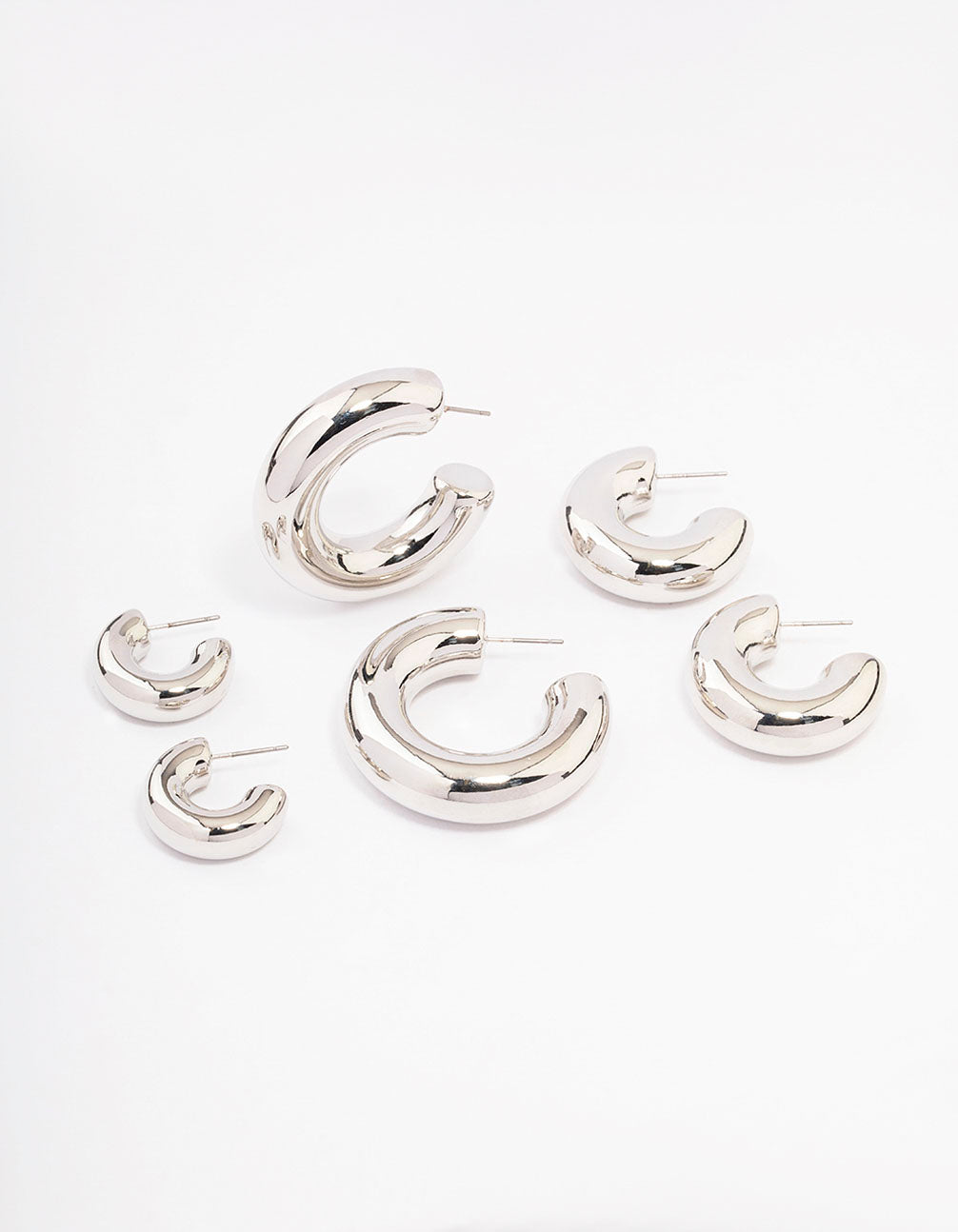 Silver Thick Smooth Hoop Earrings 3-Pack