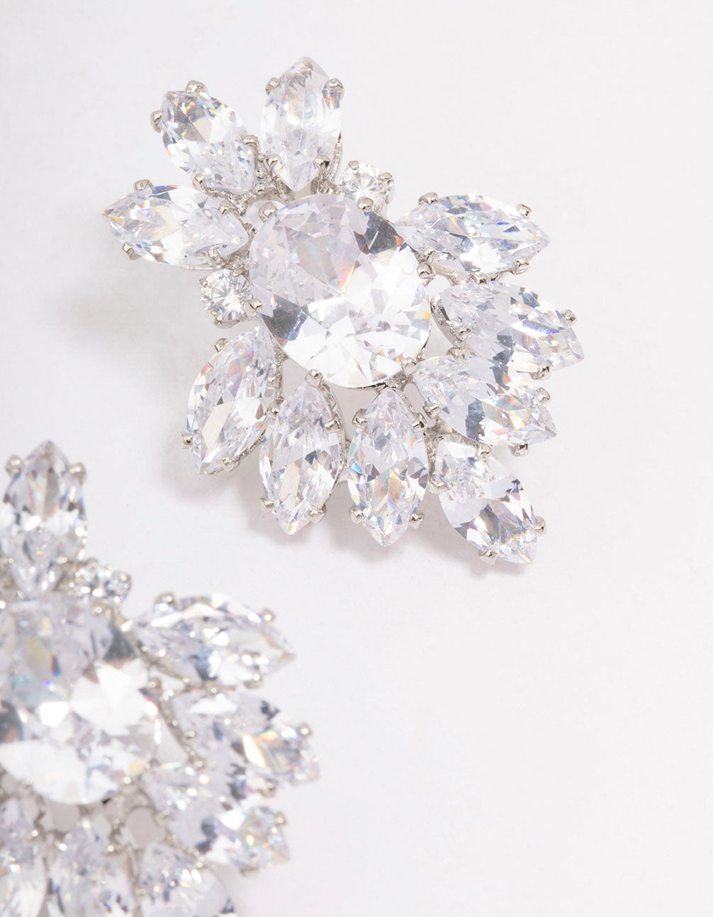 Silver Cubic Zirconia Pear Diamante Stud Earrings
