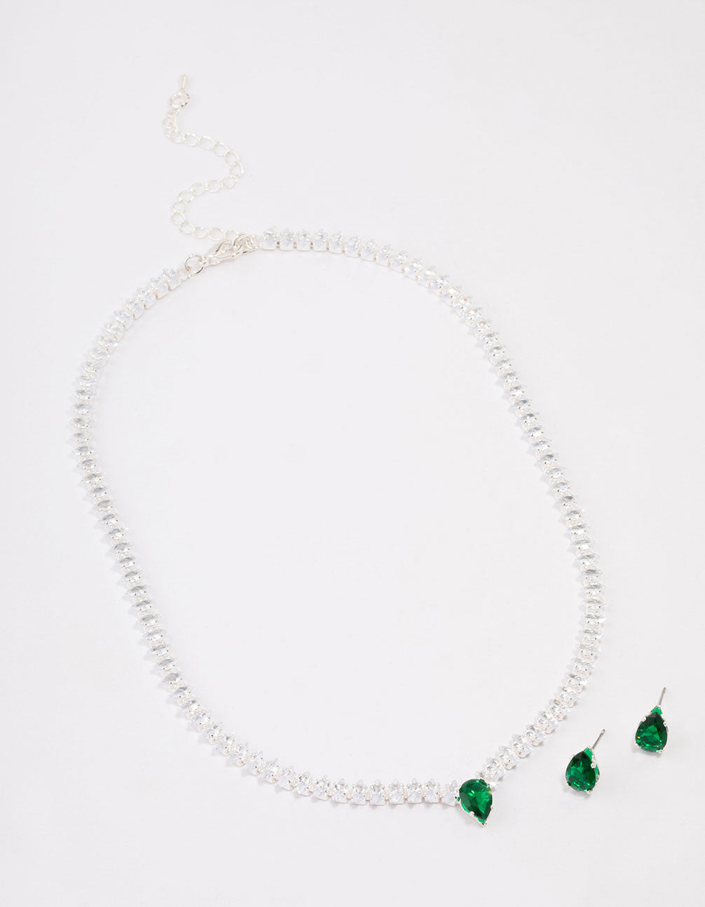 Silver Emerald Navette Jewellery Set