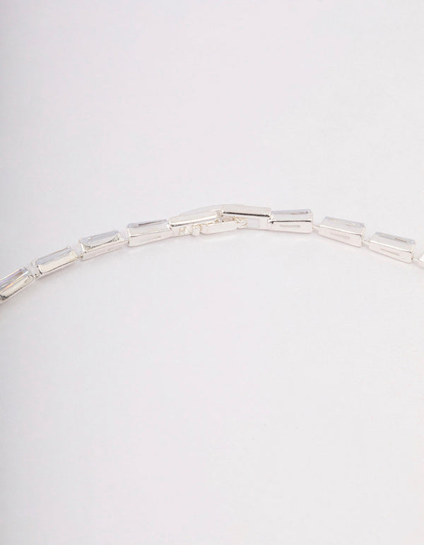 Silver Baguette Snake Y-Shape Necklace
