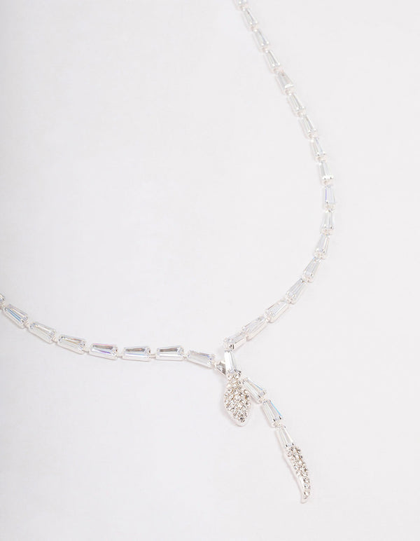 Silver Baguette Snake Y-Shape Necklace