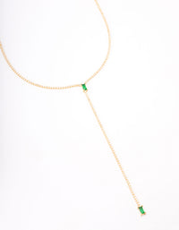 Gold Plated Cubic Zirconia Baguette Emerald Y-Shaped Necklace - link has visual effect only