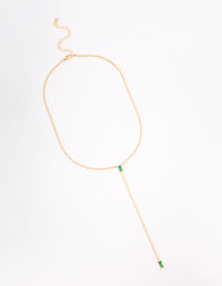 Gold Plated Cubic Zirconia Baguette Emerald Y-Shaped Necklace - link has visual effect only