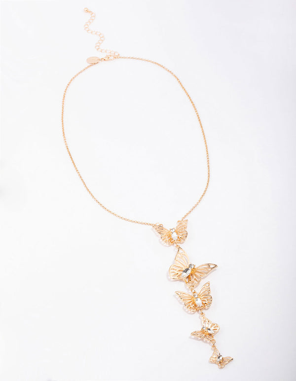 Gold Butterfly Drop Necklace
