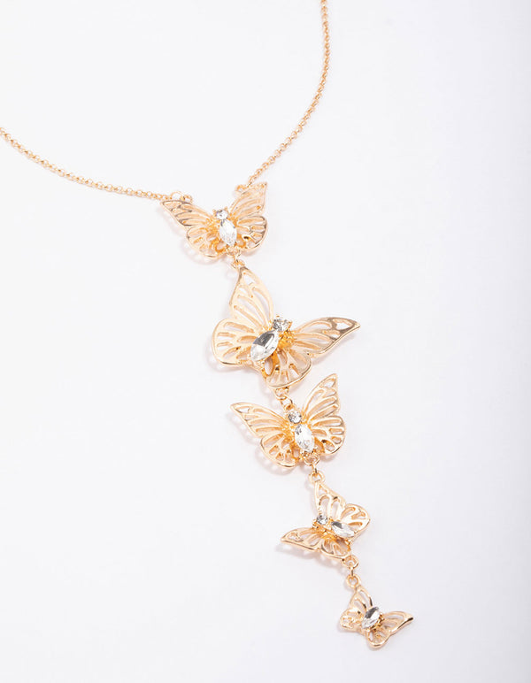 Gold Butterfly Drop Necklace