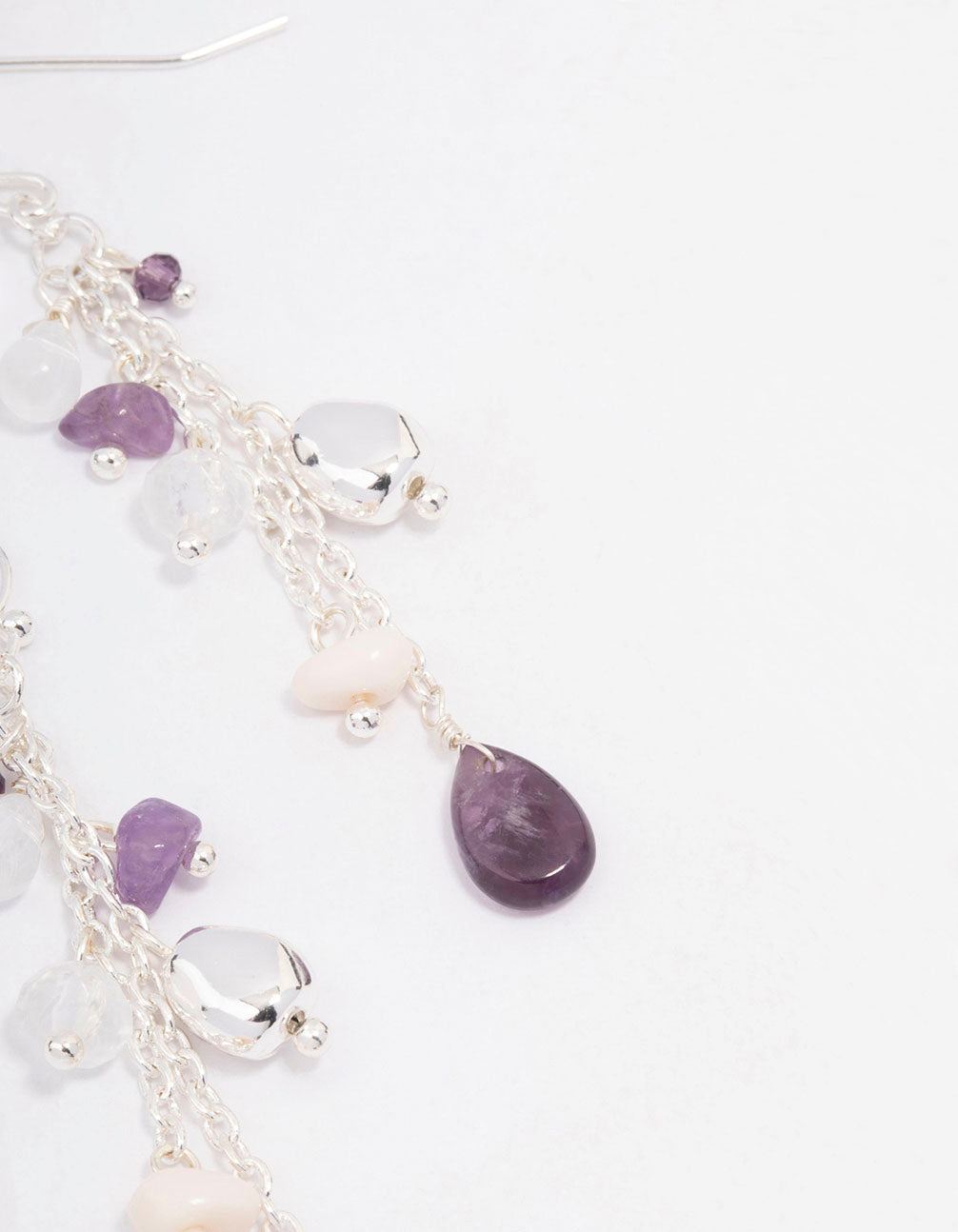 Silver Purple Fluorite Tassel Drop Earrings