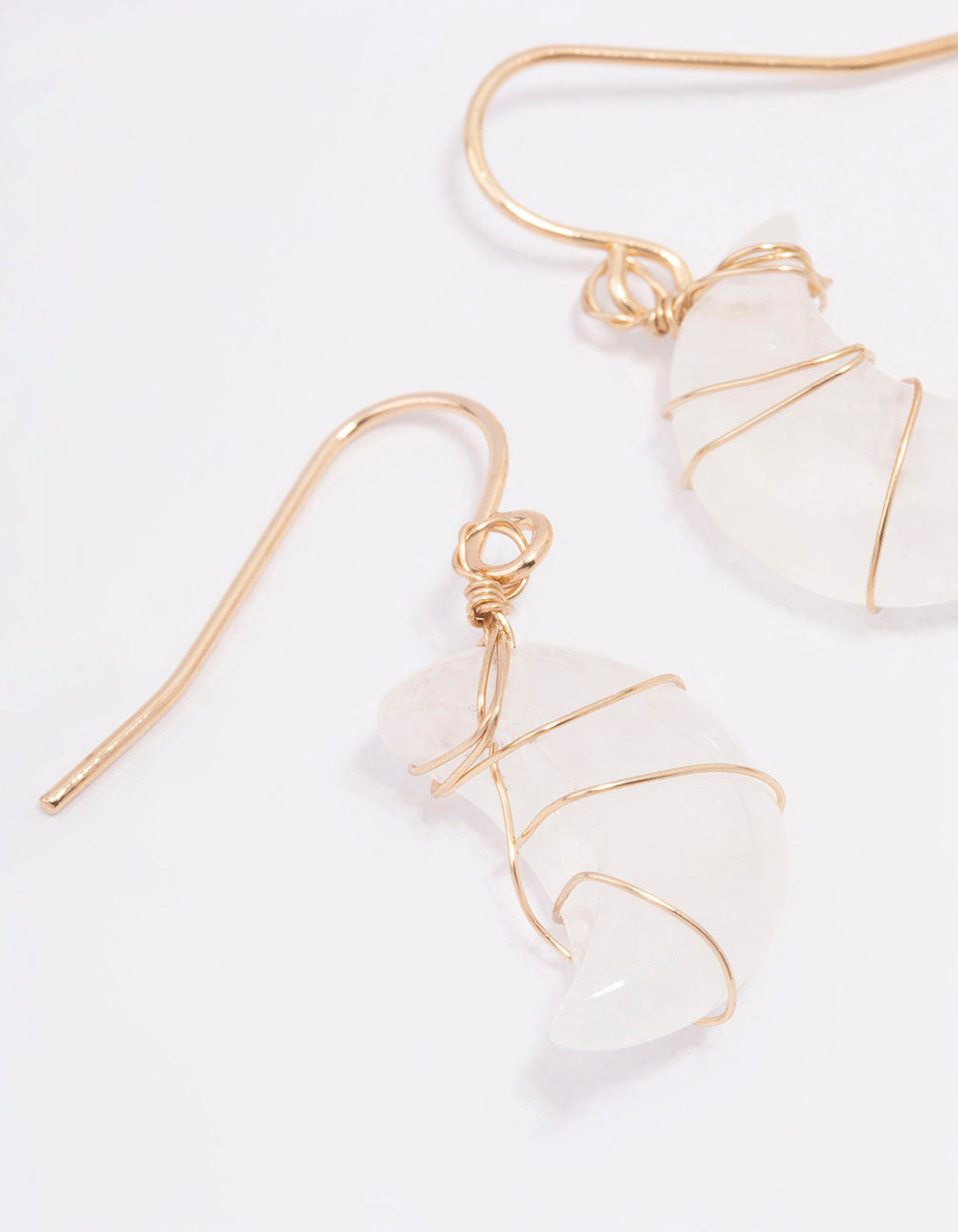 Gold Clear Quartz Moon Drop Earrings