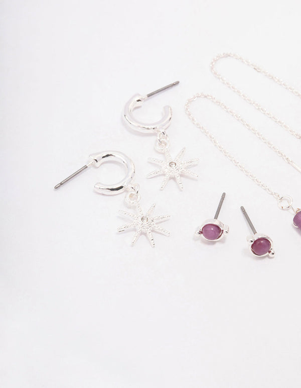 Silver Mixed Celestial & Thread Through Earring 4-Pack