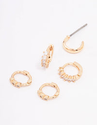 Gold Mixed Diamante Huggie Hoop Earring 3-Pack - link has visual effect only