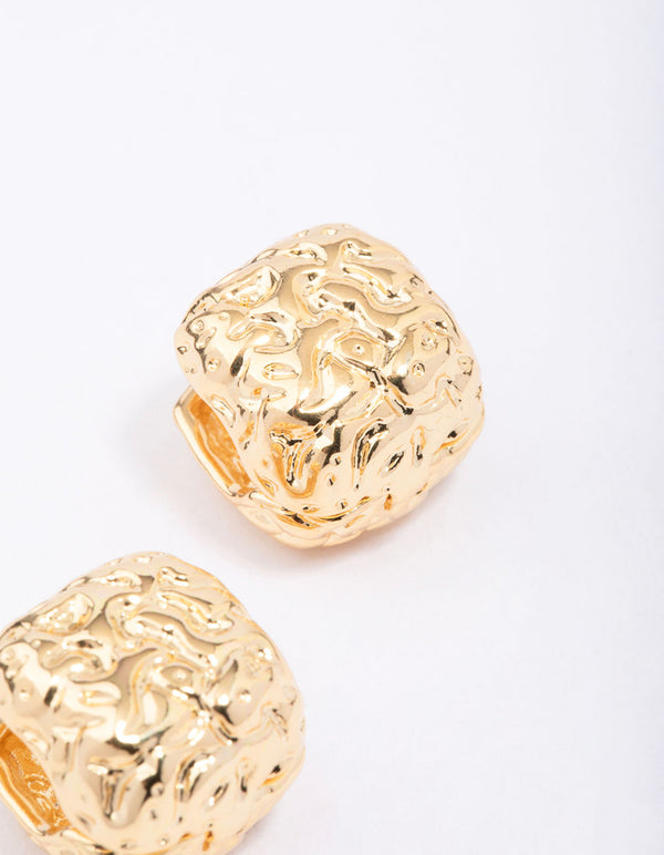 Gold Plated Brass Molten Square Huggie Earrings